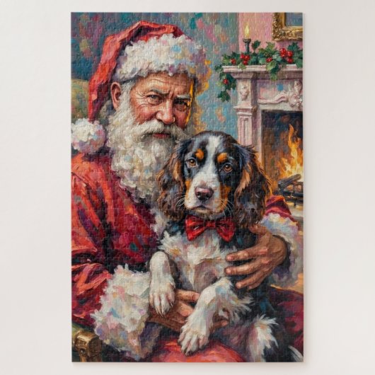 Santa Claus Holding Springer Spaniel Christmas Art Puzzle (Vertikal)