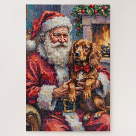 Santa Claus Holding Sussex Spaniel Christmas Art Puzzle (Vertikal)
