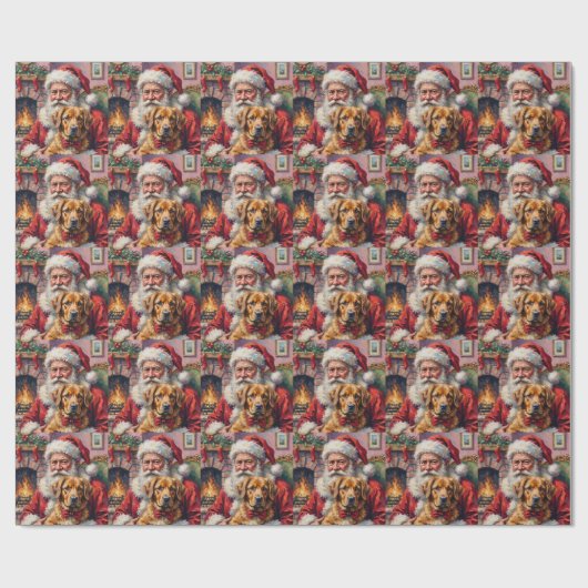 Santa Claus Holding Tibetan Mastiff Christmas Art Geschenkpapier (Flach)