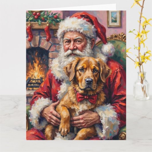 Santa Claus Holding Tibetan Mastiff Christmas Art Karte (Gelbe Blume)