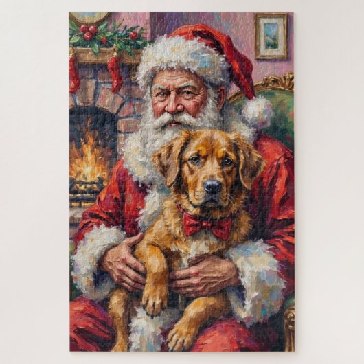 Santa Claus Holding Tibetan Mastiff Christmas Art Puzzle (Vertikal)