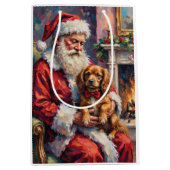 Santa Claus Holding Tibetan Spaniel Christmas Art Mittlere Geschenktüte (Vorderseite)