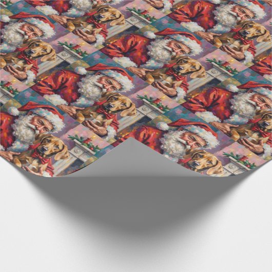 Santa Claus Holding Weimaraner Christmas Art Geschenkpapier (Ecke)