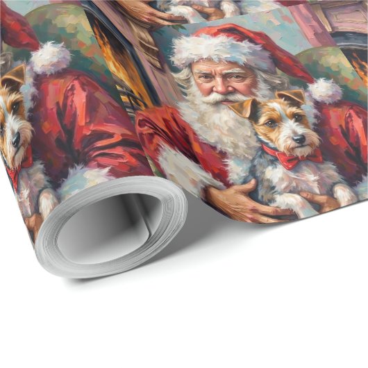 Santa Claus Holding Wirefox Terrier Christmas Art Geschenkpapier (Rolleneckpunkt)