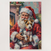 Santa Claus Holding Wirefox Terrier Christmas Art Puzzle (Vertikal)