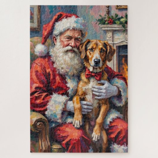 Santa Claus Holding Wolfhound Christmas Art Puzzle (Vertikal)