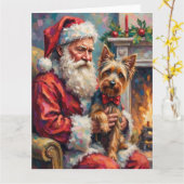 Santa Claus Holding Yorkshire Terrier Christmas Karte (Gelbe Blume)