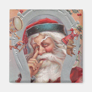 Santa Claus Horseshoe Framed Vintage Magnet