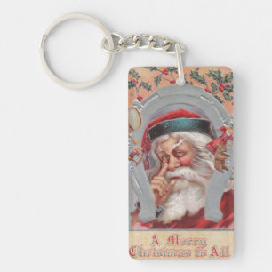 Santa Claus Hufeisen gerahmtes Vintage-Schlüsselan Schlüsselanhänger