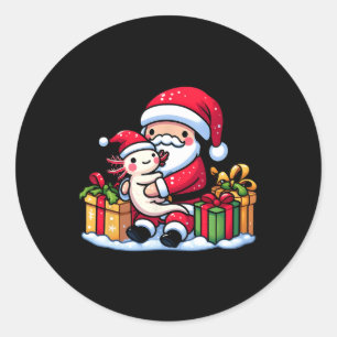 Santa Claus Hugs Axolotl Christmas Pajama Familie  Runder Aufkleber