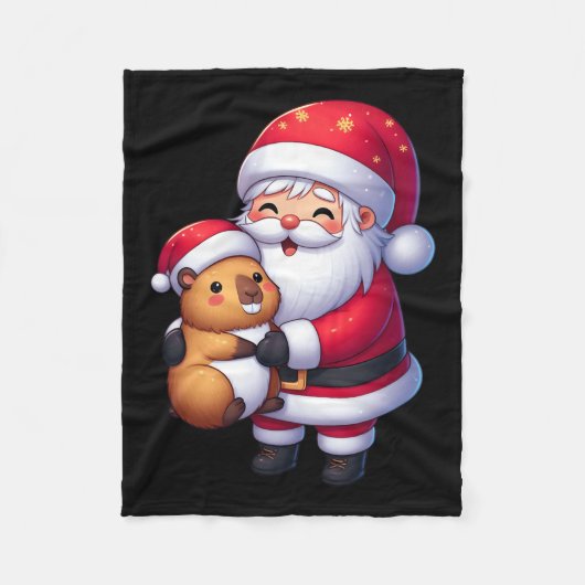 Santa Claus Hugs Capybara Weihnachten Matching Fleecedecke (Vorderseite)