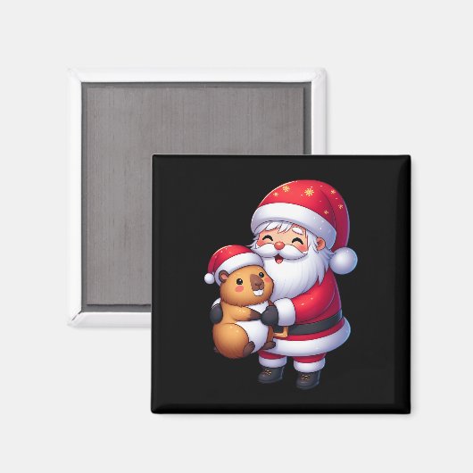 Santa Claus Hugs Capybara Weihnachten Matching Magnet (Vorderseite/Rückseite)