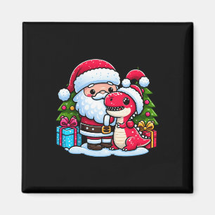 Santa Claus Hugs T Rex Dinosaur Weihnachtsmatching Magnet