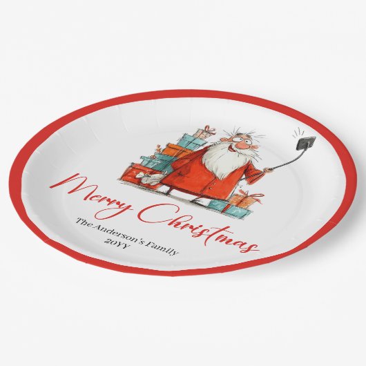 Santa Claus Humor Red White Christmas Paper Plates Pappteller (Schrägansicht)