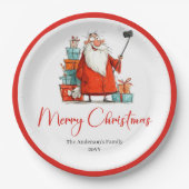 Santa Claus Humor Red White Christmas Paper Plates Pappteller (Vorderseite)