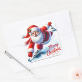 Santa Claus Ice Skaten am Wintertag Quadratischer Aufkleber (Umschlag)