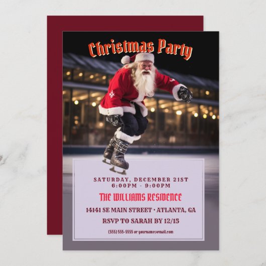 Santa Claus Ice Skating Einladung (Vorne/Hinten)