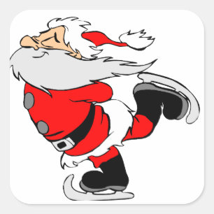 Santa Claus Ice Skating Quadratischer Aufkleber