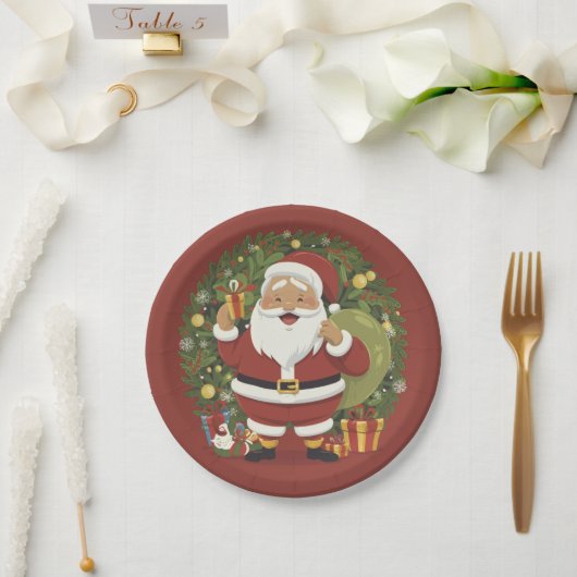 Santa Claus Illustration Weihnachtsdruckplatte Pappteller (Hochzeit)