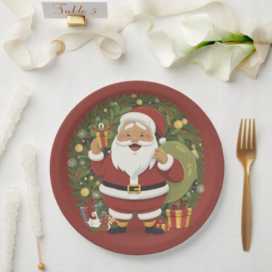 Santa Claus Illustration Weihnachtsdruckplatte Pappteller (Hochzeit)