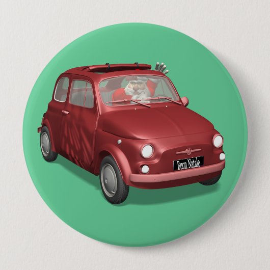 Santa Claus im Fiat 500 Button (Vorderseite)