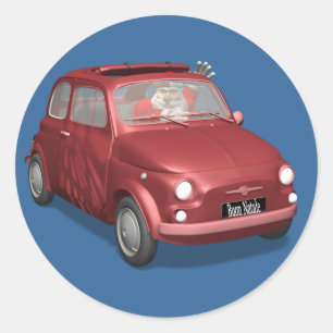 Santa Claus im Fiat 500 Runder Aufkleber