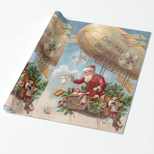 Santa Claus im Luftschiff Geschenkpapier (Ungerollt)