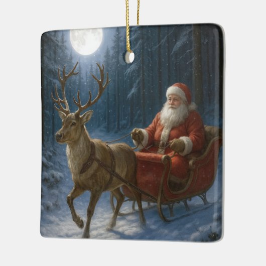 Santa Claus im Mondschein Keramikornament (Links)