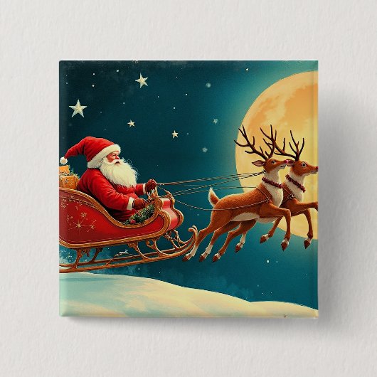 Santa Claus im Schlitten Button (Vorderseite)