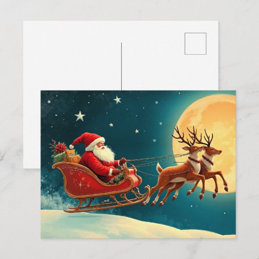Santa Claus im Schlitten Postkarte (Vorne/Hinten)