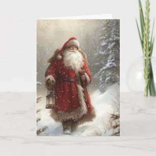 Santa Claus im schneebedeckten Wald Frohe Feiertag Karte