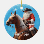 Santa Claus in a Western Hat on a Horse Christmas Keramik Ornament (Hinten)