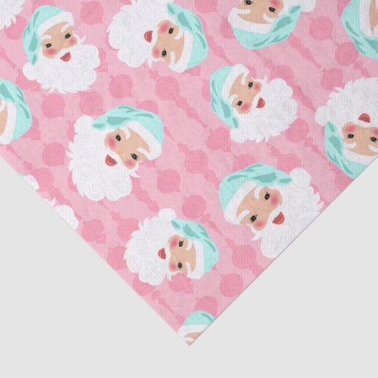 Santa Claus in Mint Green Hat Pink Retro Weihnacht Seidenpapier (Detail)