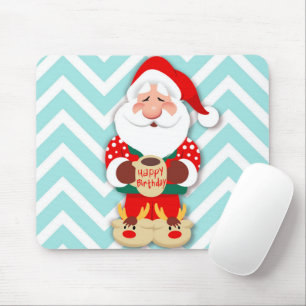 Santa Claus in red pajamas holding a mug Mousepad