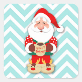 Santa Claus in red pajamas holding a mug Quadratischer Aufkleber