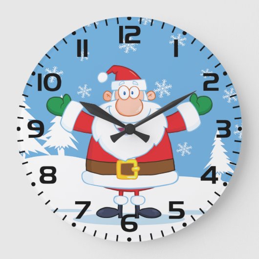 Santa Claus in Snowy Winter Scene Große Wanduhr (Vorderseite)