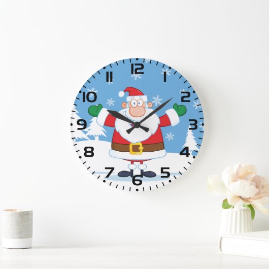 Santa Claus in Snowy Winter Scene Große Wanduhr (Zuhause)