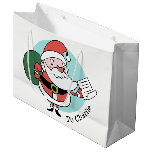 Santa Claus individuelle Name große Geschenktasche Geschenktüte (Vorderseite Schrägansicht)