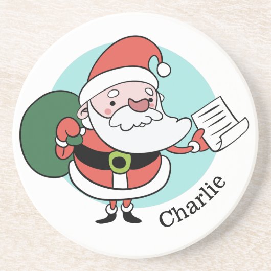 Santa Claus individuelle Name Sandstone Untersetze Getränkeuntersetzer (Vorne)