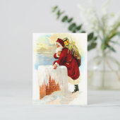 Santa Claus is coming through chimney with toys Postkarte (Stehend Vorderseite)