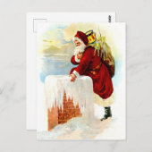 Santa Claus is coming through chimney with toys Postkarte (Vorne/Hinten)