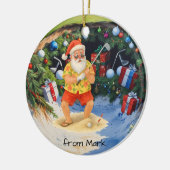 Santa Claus is golfing on golf course at Baunker Keramik Ornament (Links)