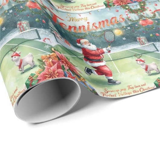 Santa Claus is playing tennis Christmas Holiday  Geschenkpapier (Rolleneckpunkt)
