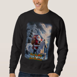 Santa Claus is riding an Horse on a Black  Sweatshirt