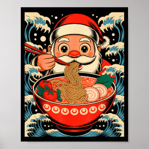Santa Claus isst Ramen-Nudeln japanischer Weihnach Poster