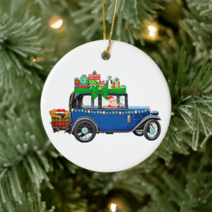 Santa Claus Jalopy Keramik Ornament