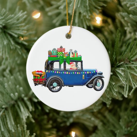 Santa Claus Jalopy Keramik Ornament (Baum)