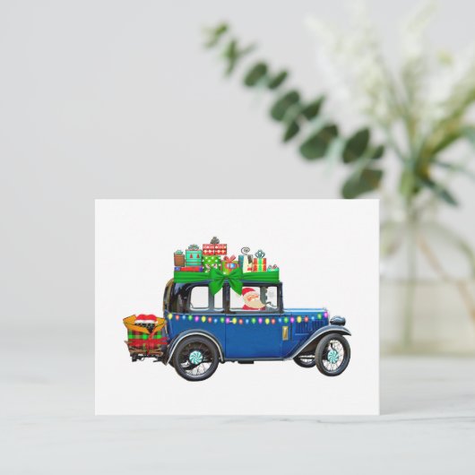 Santa Claus Jalopy Postkarte (Stehend Vorderseite)