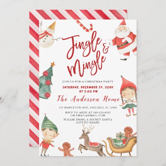 Santa Claus Jingel & Mingle Christmas Party Invit Einladung (Vorne/Hinten)