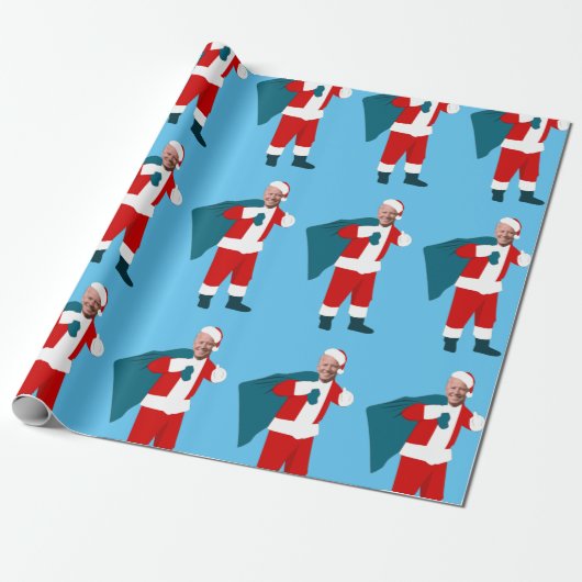 santa claus jodblauen Weihnachten Geschenkpapier (Ungerollt)